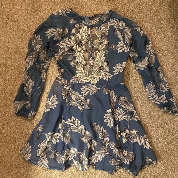 Like New for love&lemons silk floral dress blue - Picture 5 of 7